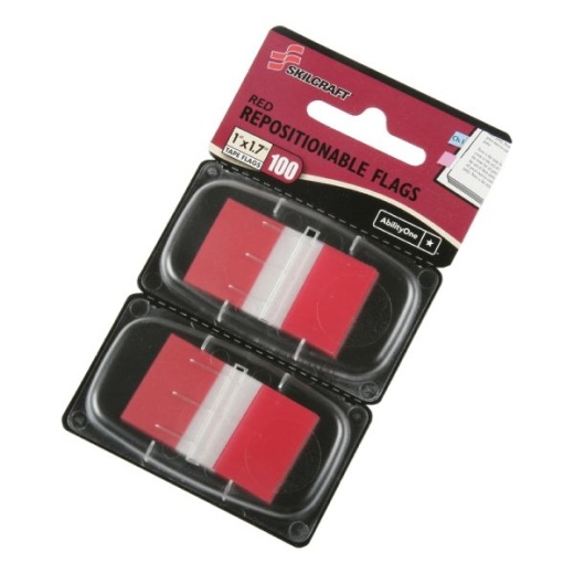 Skilcraft 70% Recycled Color Self-Stick Flags, 1 x 1 3/4, Red, 50 Flags Per Pad, Pack Of 2 (AbilityOne 7510-01-315-2019)
