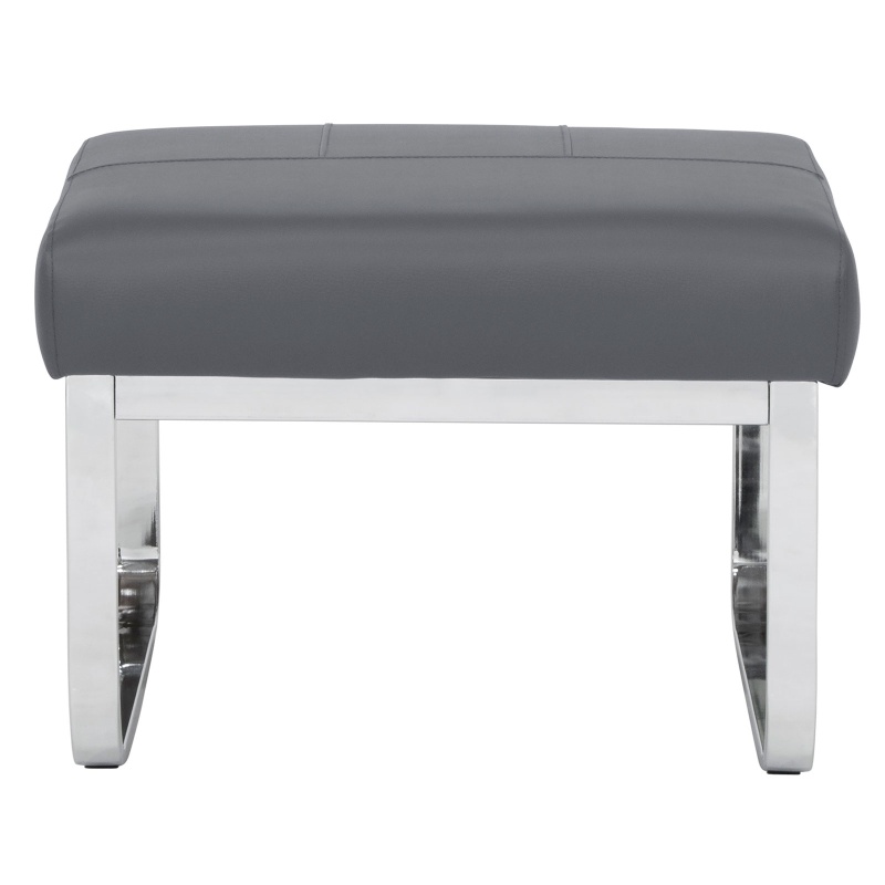 Allure Modern Rectangular Ottoman In Chrome And Smoke Grey Leather