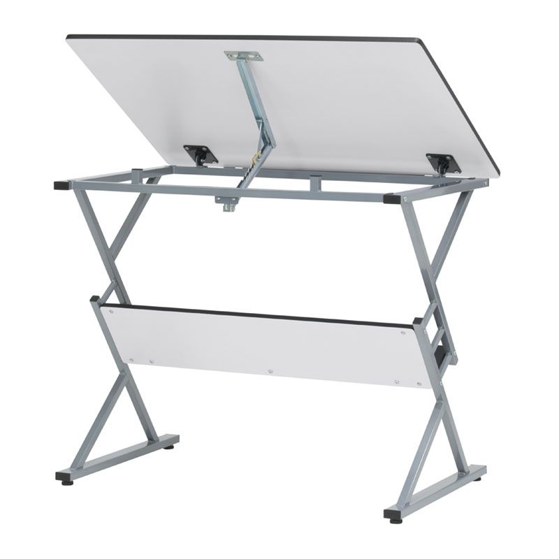 Prime Adjustable Top Drawing Table With Shelf In Silver/Black