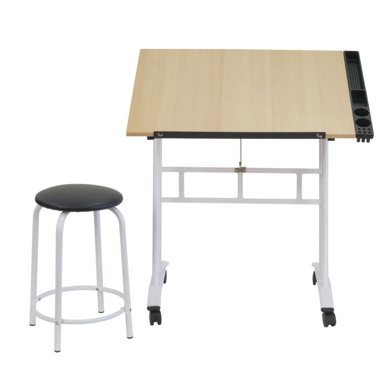 2 Pc. Mobile Studio Craft Center With Tilting Top Table And Stool In
