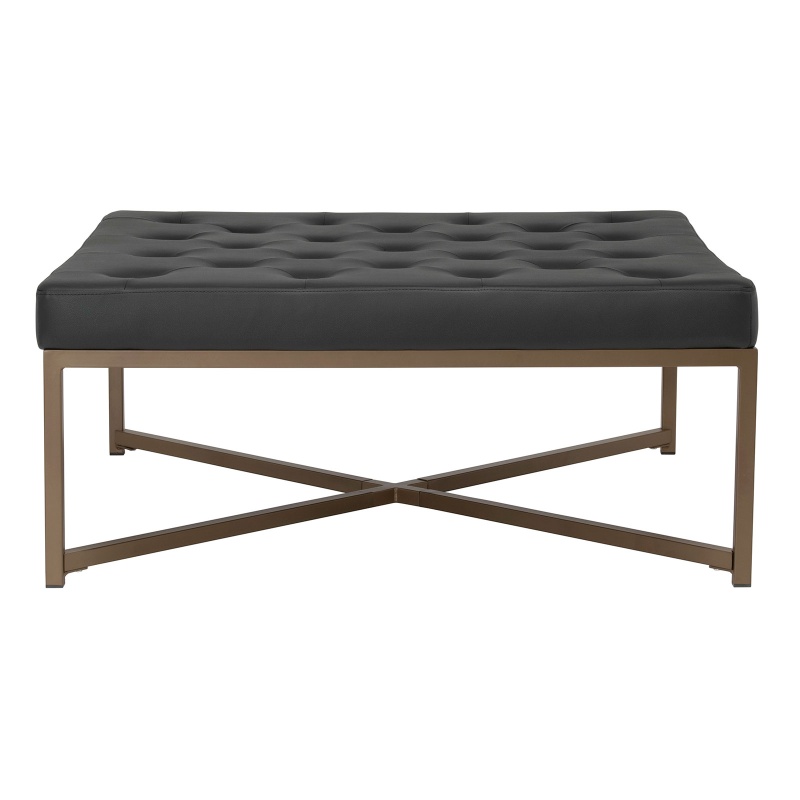 Camber Modern Large Cocktail Tufted Square Ottoman With Metal Frame And Blended Leather In Bronze/Black