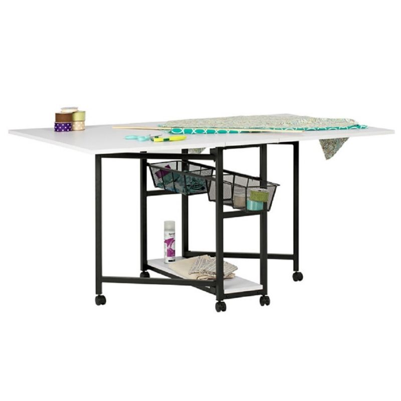Mobile Fabric Cutting Table With Storage Drawers 30" H In Charcoal / White