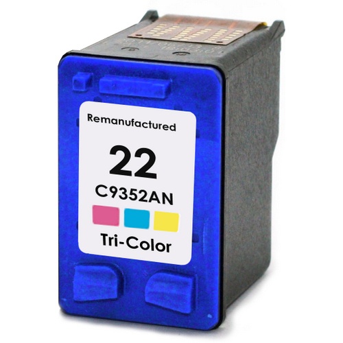 Hewlett Packard OEM 22, C9352AN Remanufactured Inkjet Cartridge: Cyan, Magenta, Yellow, 165 Yield, 5ml