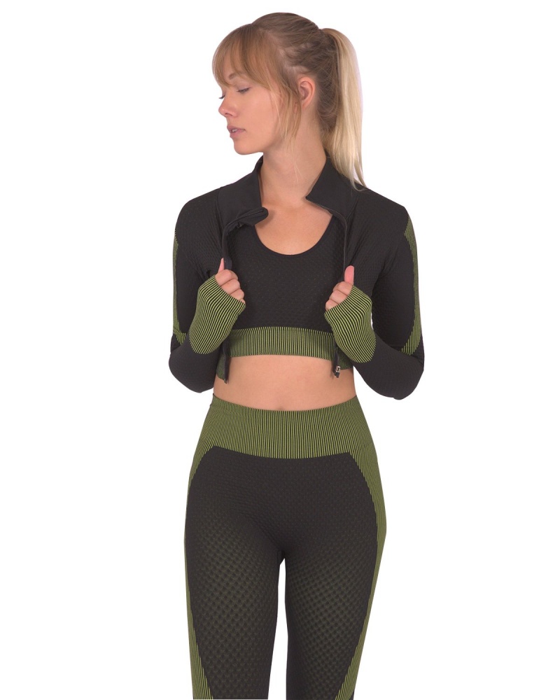 Trois Seamless Sports Jacket - Black With Green