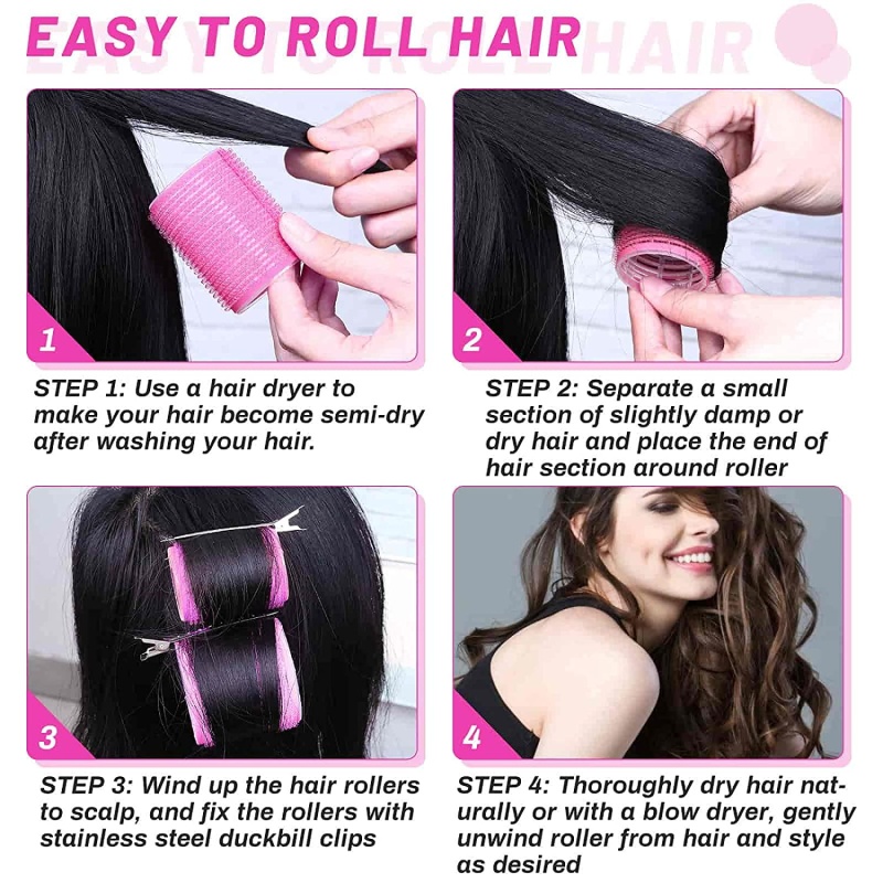 Self Grip Hair Curler Roller 24 Piece Set (12 Large, 12 Small) - Pink Color One Color Size One Size