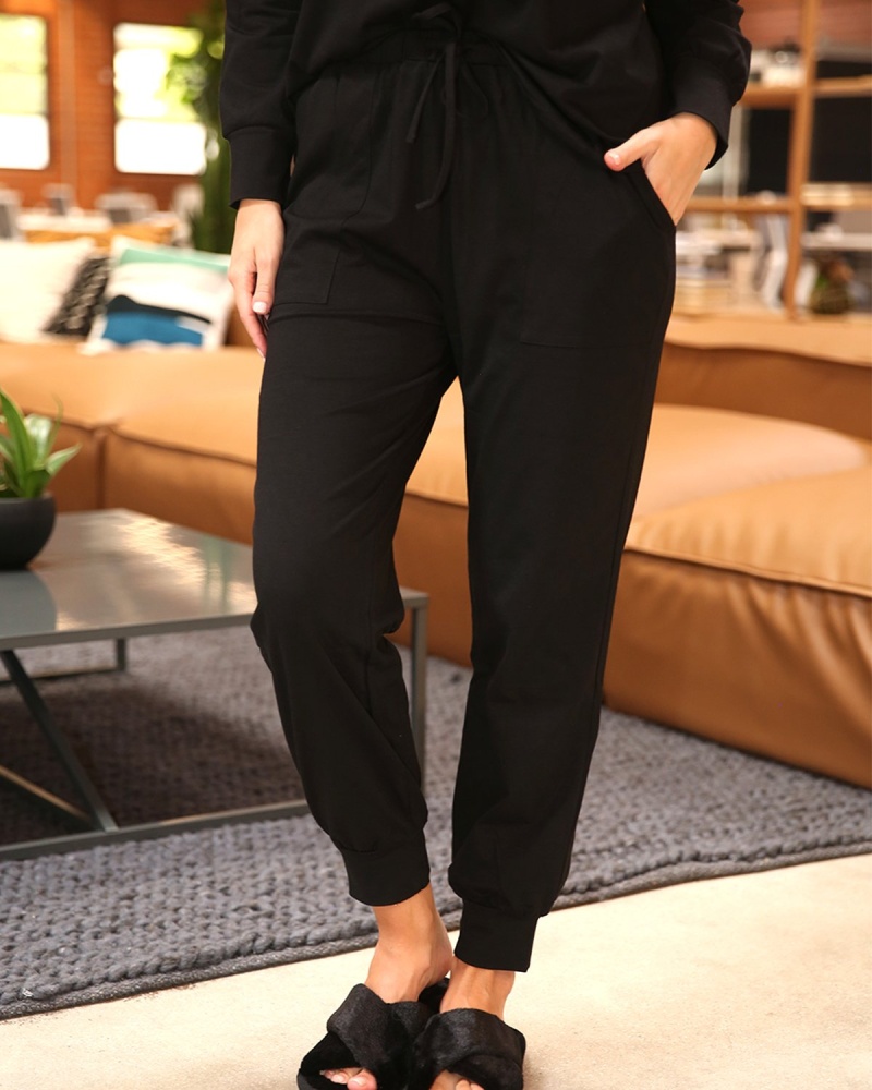 Stacy Loungewear Top & Bottom Set - Black