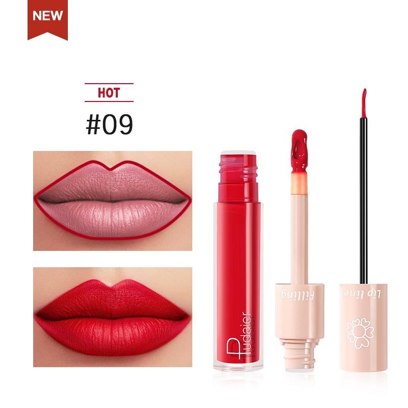 Pudaier Duo Lip Liner & Matte Liquid Lipstick - Color #09 Cherry Red, Color: 09