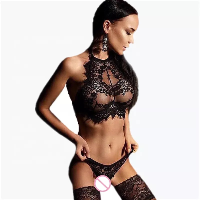 New Design Sexy Lace Yarn Satin Underwear Embroidery Sexy Underwear Transparent Lingerie-Black, Color: Black, Size: Small