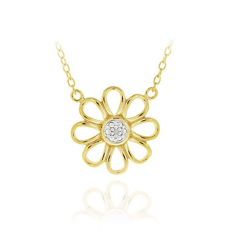 18K Gold Over Sterling Silver Diamond Accent Flower Necklace