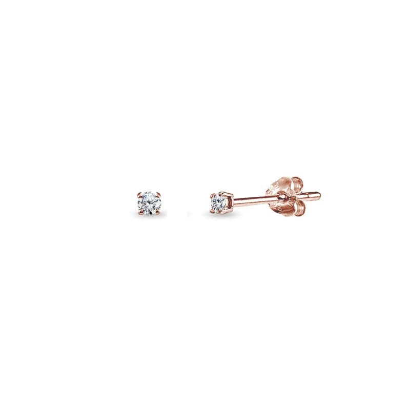 Rose Gold Flashed Sterling Silver Cubic Zirconia 2Mm Round Stud Earrings