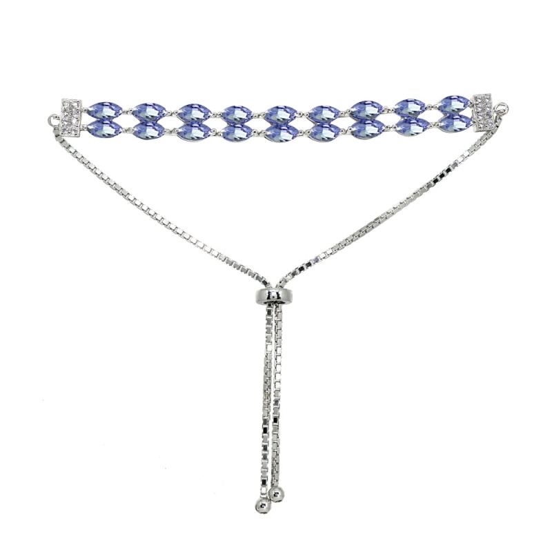 Sterling Silver Tanzanite & White Topaz Marquise-Cut Layered Tennis Style Bolo Bracelet