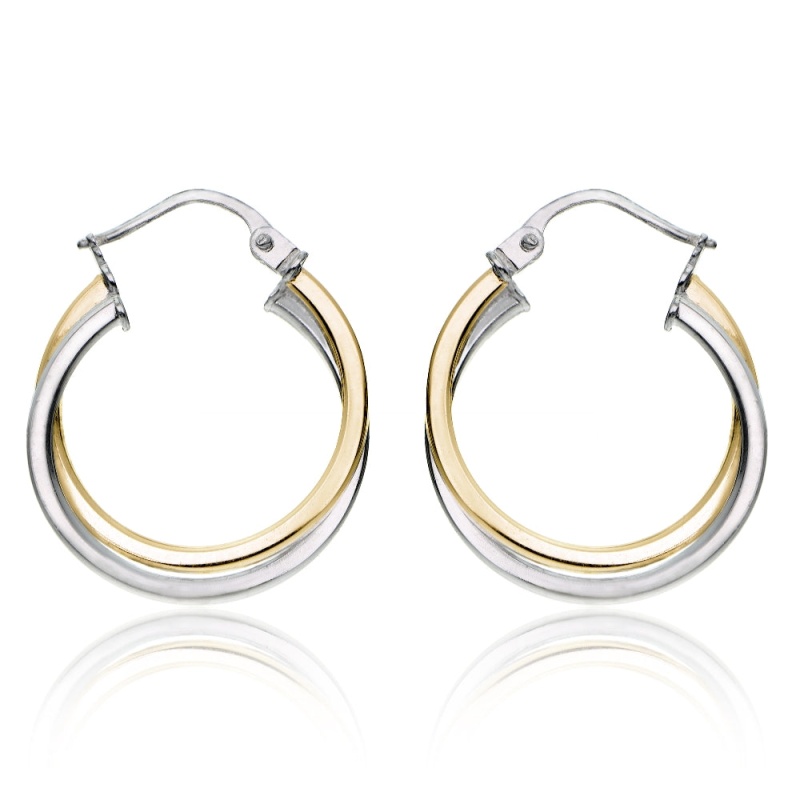 Gold Tone Over Sterling Silver Two-Tone Intertwining Square-Tube Polished Hoop Earrings, 20Mm