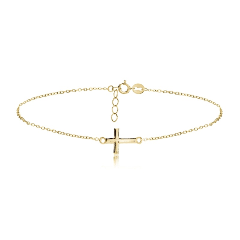 Gold Tone Over Sterling Silver Cross Chain Anklet