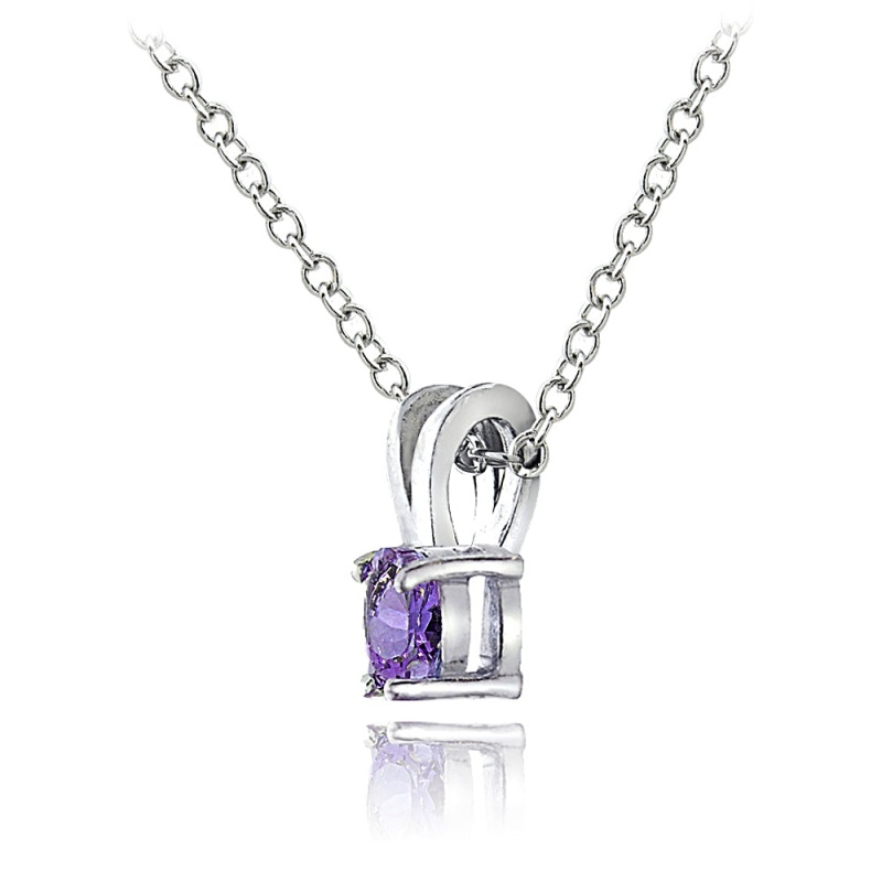 Sterling Silver Amethyst 5Mm Round Solitaire Necklace