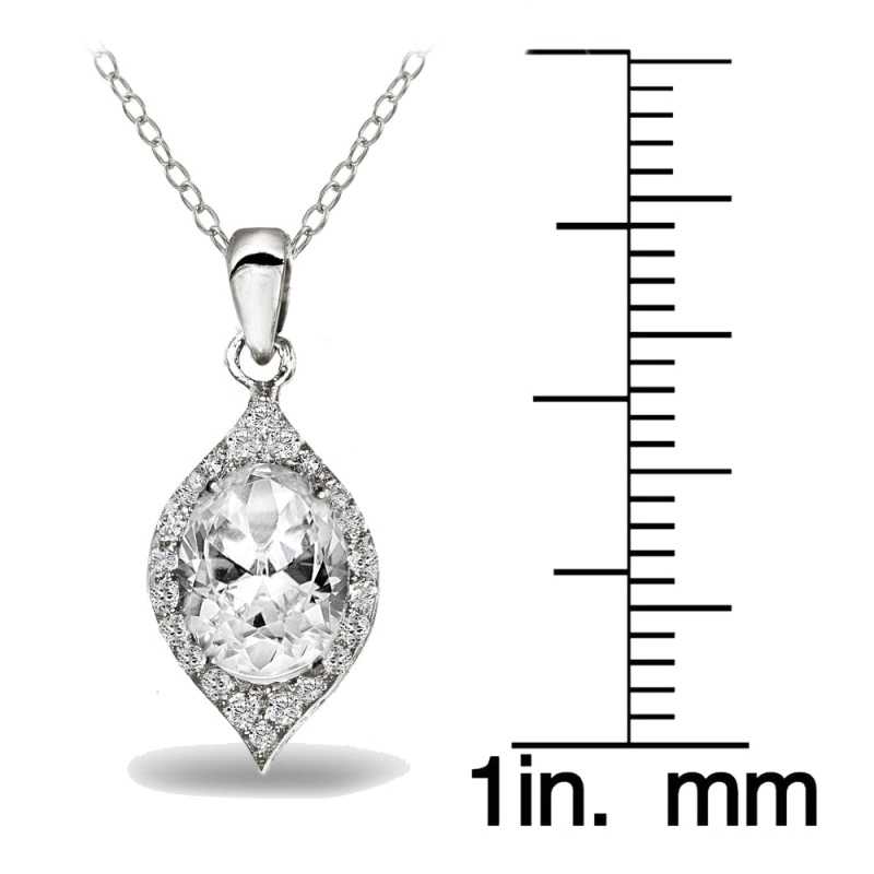 Sterling Silver Cubic Zirconia 2Ct Oval-Cut Necklace