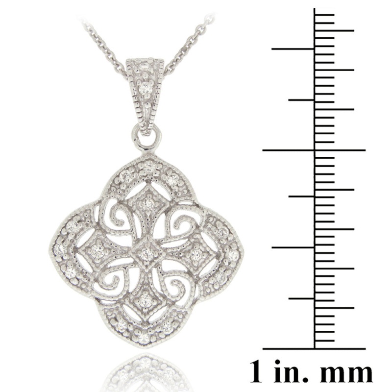 Sterling Silver Cz Filigree Flower Necklace