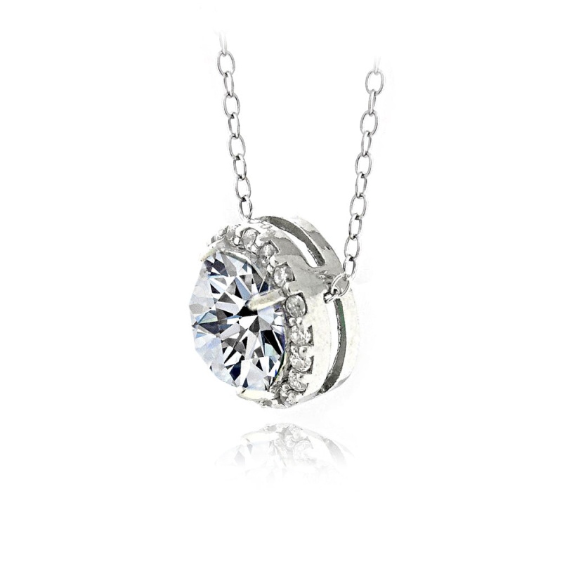 Platinum Plated Sterling Silver 100 Facets Cubic Zirconia Halo Necklace (2Ct Tdw)