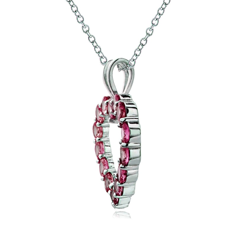 Sterling Silver 2.25 Ct Created Ruby Open Heart Necklace