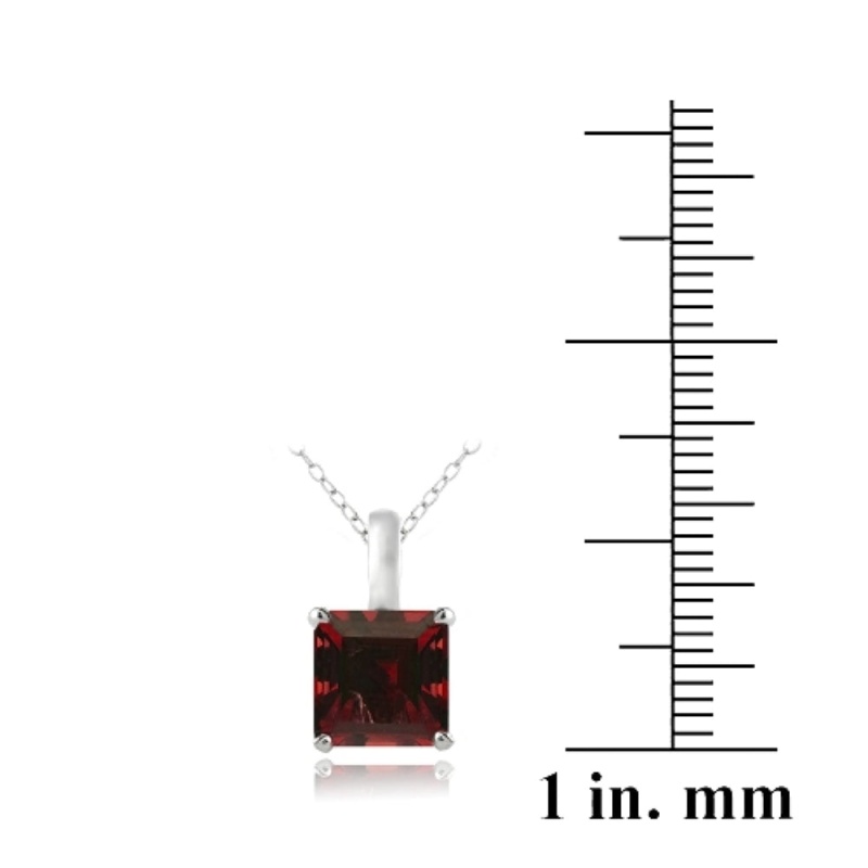 Sterling Silver 2.75Ct Created Ruby Square Solitaire Necklace