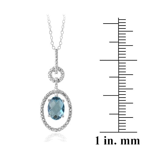 Sterling Silver 1.5Ct London Blue Topaz & Diamond Accent Oval & Round Necklace