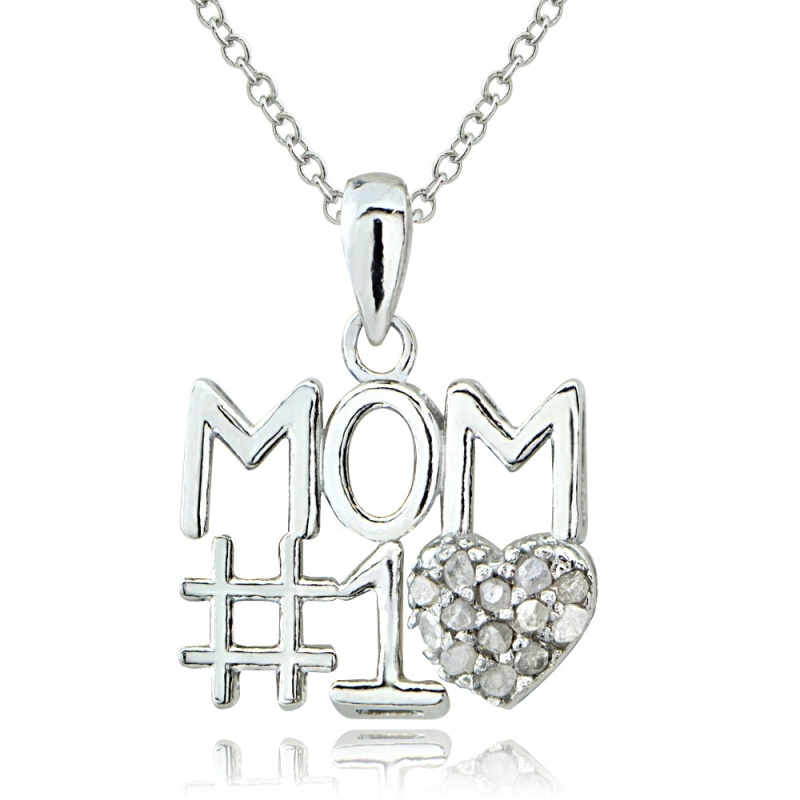 Sterling Silver 1/8 Ct Diamond #1 Mom Necklace