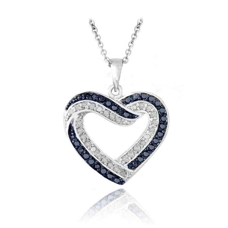 0.50Ct Tdw Blue & White Diamond Open Heart Necklace