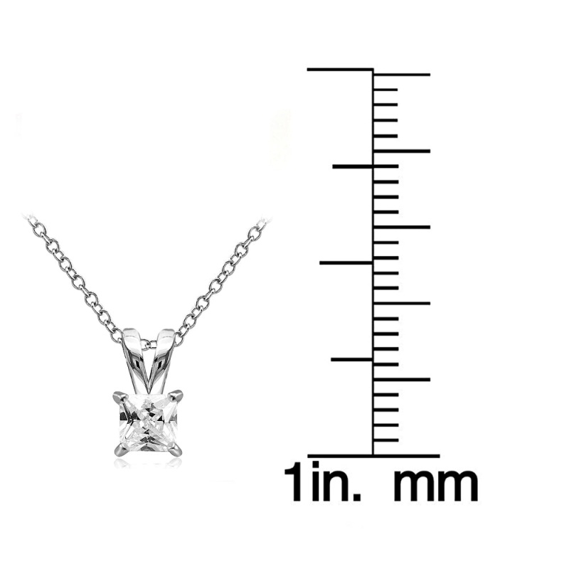 Sterling Silver 3/4Ct Cubic Zirconia 5Mm Square Solitaire Necklace