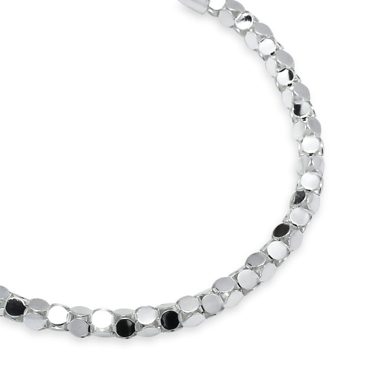Sterling Silver High Polished Italian Mirror Popcorn Chain Bracelet, 7.25 Inches