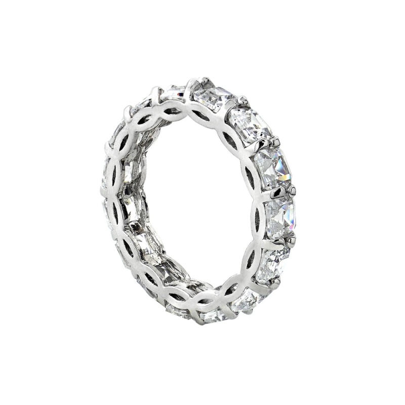 Sterling Silver Asscher-Cut Cz Eternity Wedding Band Ring