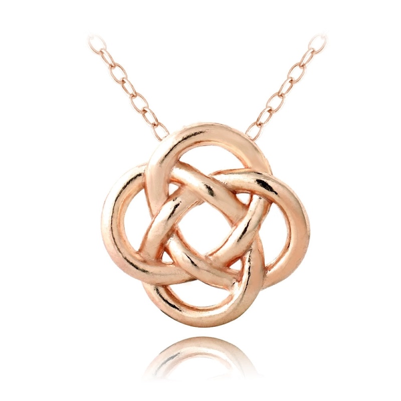 Rose Gold Tone Over Sterling Silver Love Knot Flower Necklace