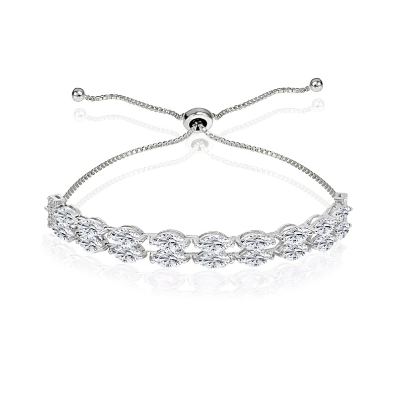 Sterling Silver Created White Sapphire Marquise-Cut Layered Tennis Style Bolo Bracelet