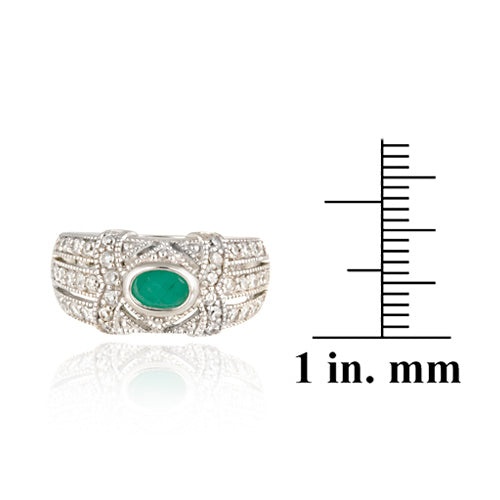 Sterling Silver Emerald & Cz Vintage Band Ring - 7