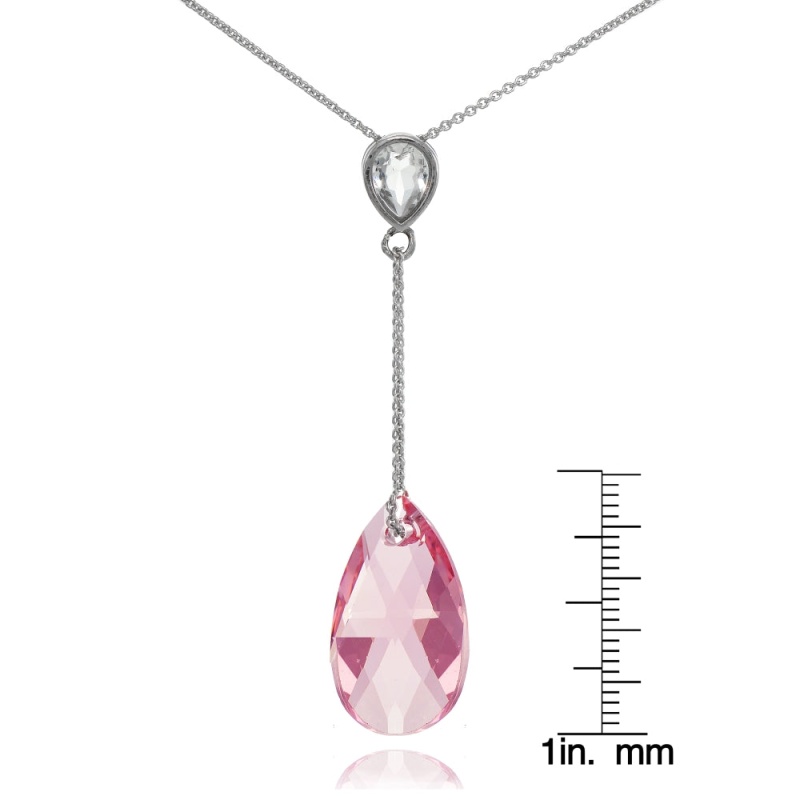 Sterling Silver Opal Rose Teardrop Leaf Drop Necklace Adorned With Swarovski® Crystals