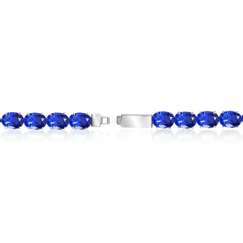 Sterling Silver Created Blue Sapphire 7X5mm Oval-Cut Classic Tennis Bracelet