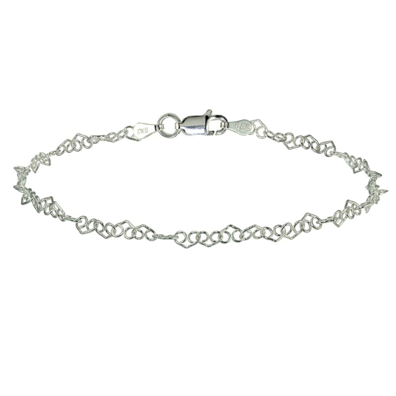 Sterling Silver 3.5Mm Intertwining Hearts Link Chain Bracelet