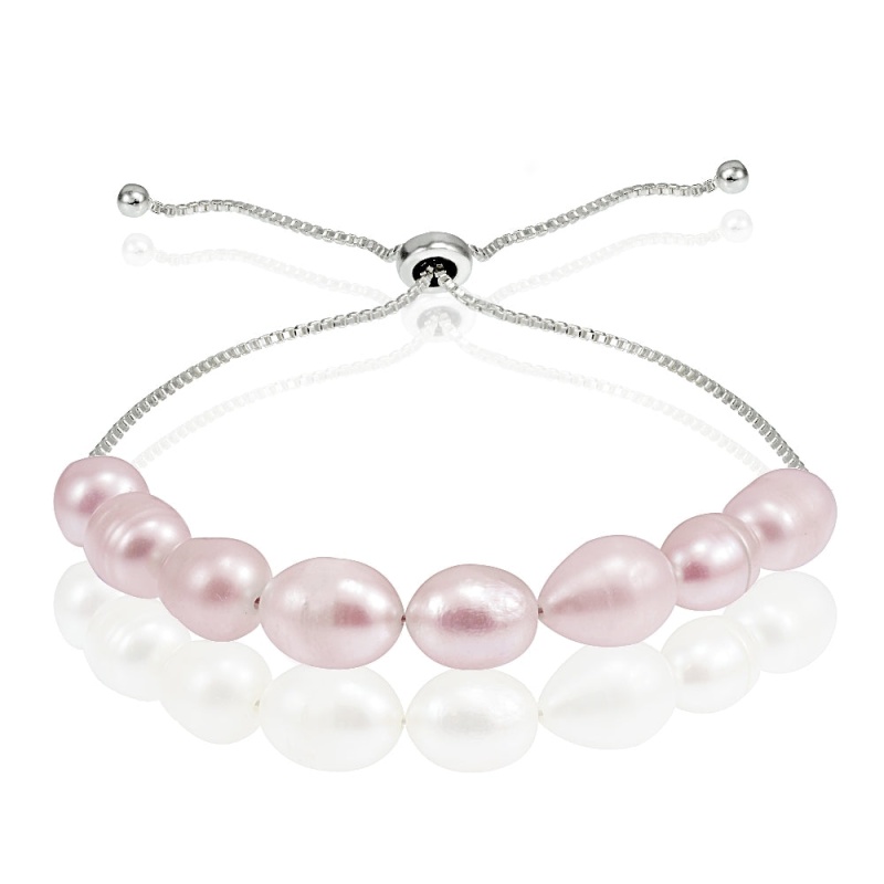 Sterling Silver Pink Freshwater Cultured Pearl Adjustable Bracelet
