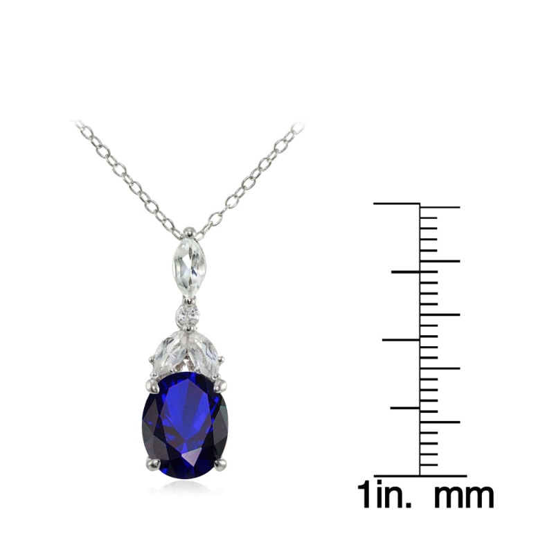 Sterling Silver Created Blue Sapphire And White Topaz Oval Necklace