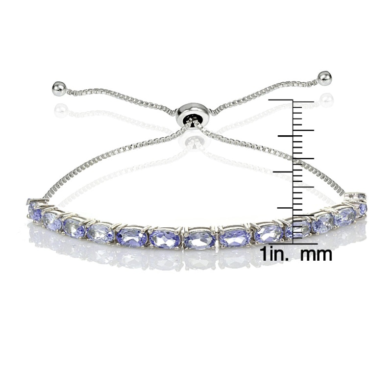Sterling Silver 5X3mm Tanzanite Oval-Cut Adjustable Bracelet