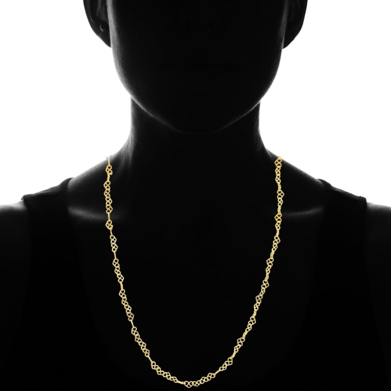 Yellow Gold Flashed Sterling Silver 3.5Mm Intertwining Hearts Link Chain Necklace, 30 Inches