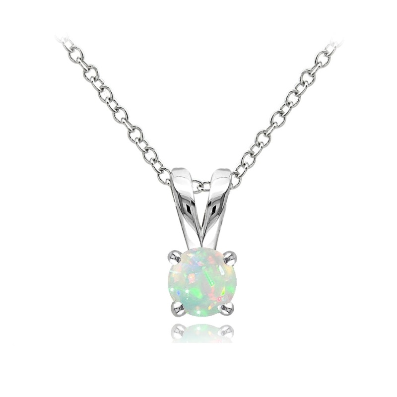 Sterling Silver Ethiopian Opal Round Solitaire Necklace, 5Mm