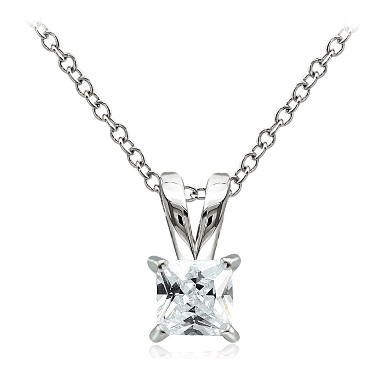 Sterling Silver 3/4Ct Cubic Zirconia 5Mm Square Solitaire Necklace