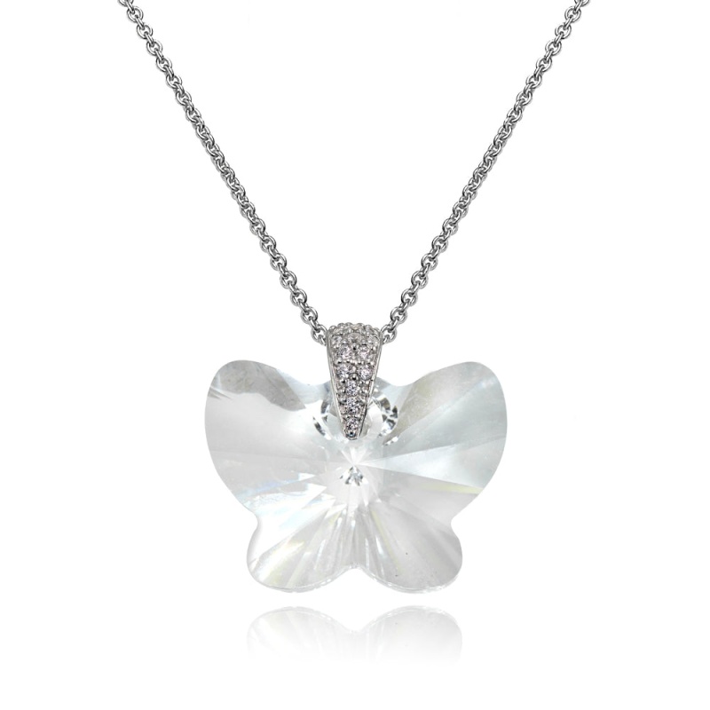 Sterling Silver Clear Butterfly Pendant Necklace Made With Swarovski Crystals
