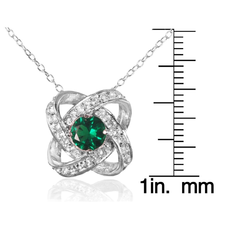 Sterling Silver Created Emerald And White Topaz Love Knot Necklace