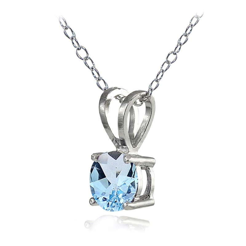 Sterling Silver Blue Topaz 7Mm Round Solitaire Necklace
