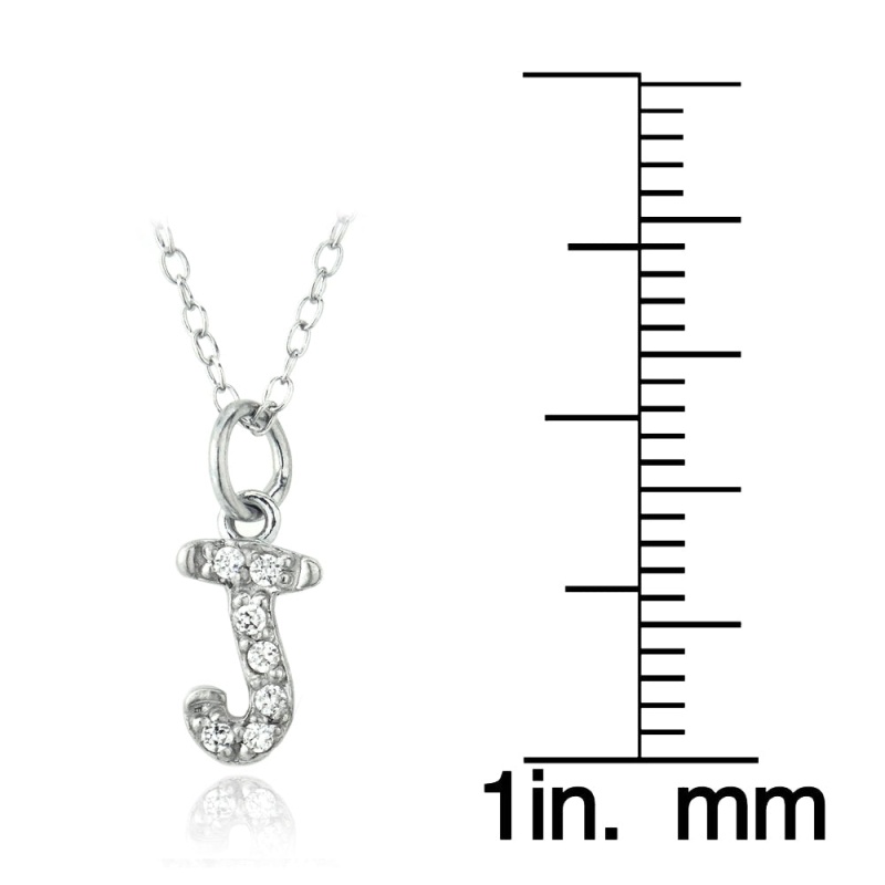Sterling Silver Cz J Initial Necklace