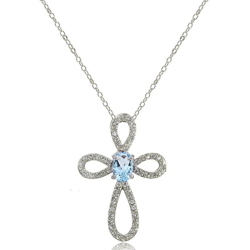 Sterling Silver Blue Topaz & White Topaz Infinity Cross Necklace