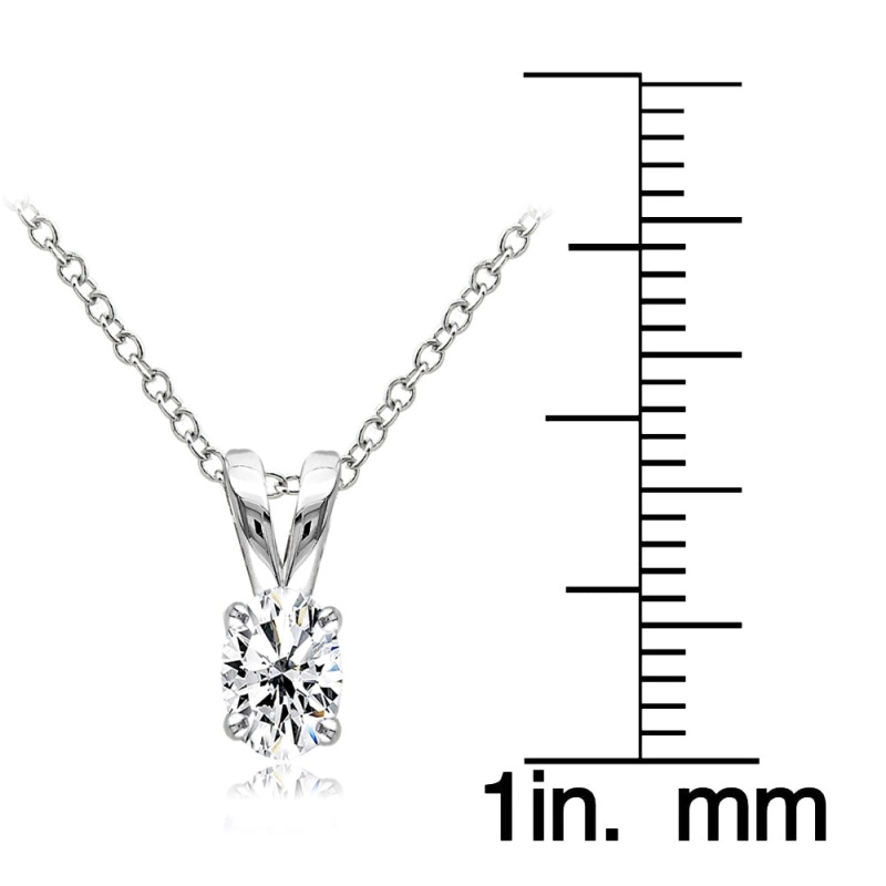 Sterling Silver Cubic Zirconia 6X4mm Oval Solitaire Necklace