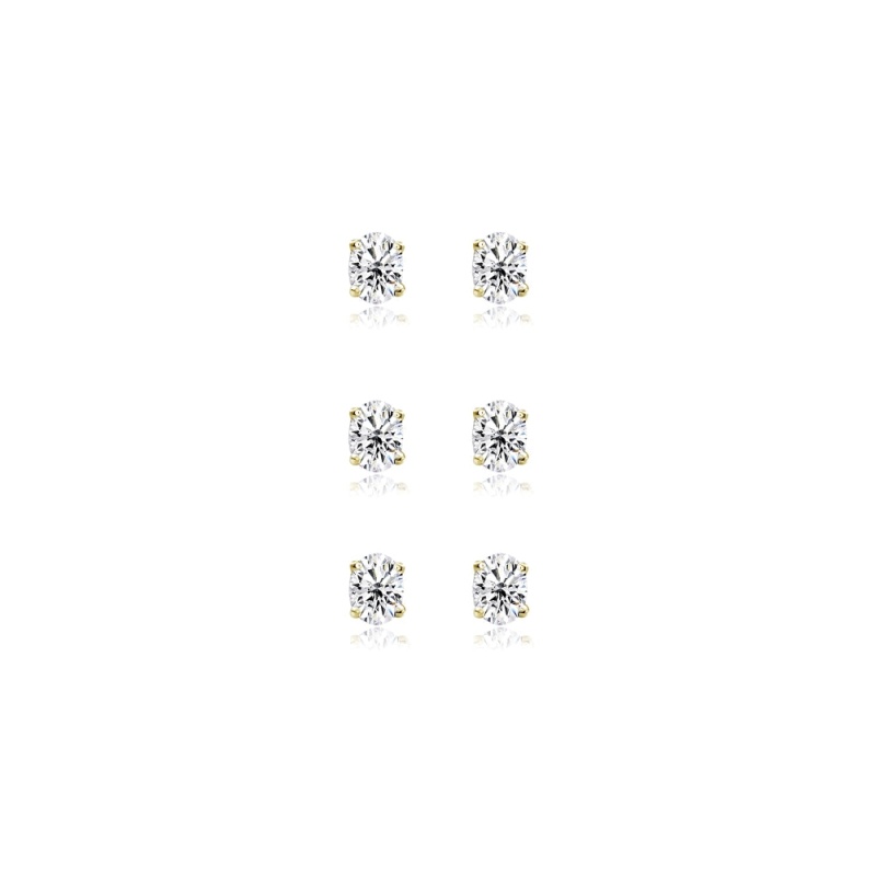 3-Pair Set Yellow Gold Flashed Sterling Silver Cubic Zirconia 5X3mm Oval Stud Earrings