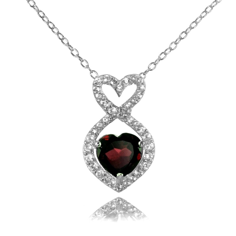 Sterling Silver Garnet And White Topaz Infinity Heart Necklace