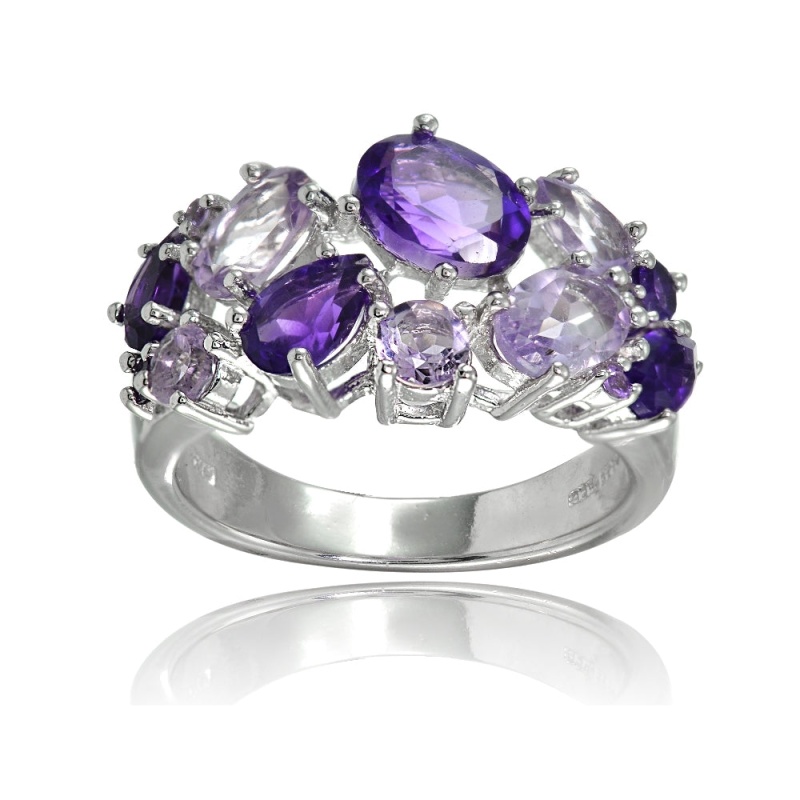 Sterling Silver African Amethyst And Amethyst Tonal Cluster Ring